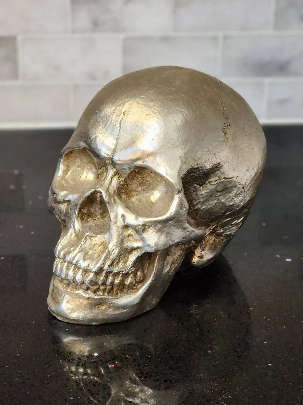 Metallic Champagne Skull Gothic Halloween Tabletop Décor